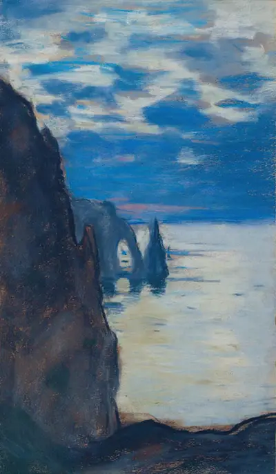 Etretat, the Needle Rock and Porte d'Aval Pastel on Tan Paper Claude Monet